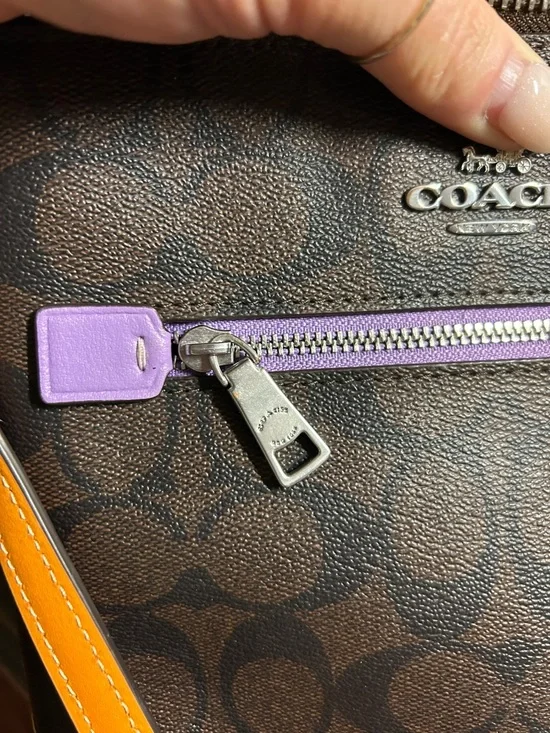 Coach Mini Rowan File Bag in Colorblock Signature Canvas. 
Purple Orange Yellow - Picture 5 of 5